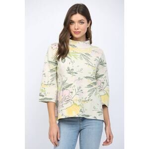 Fate Floral Pattern 3/4 Flared Sleeve Mock Neck Sweater